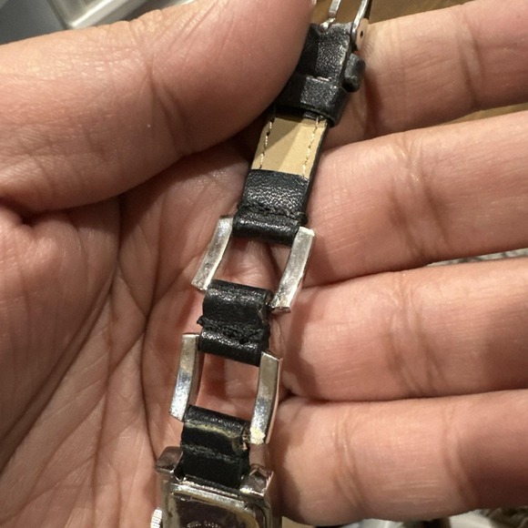 Working Kessaris Women's watch Silver/Black Rectangle Fancy Leather Strap Fit 7" - Picture 5 of 9